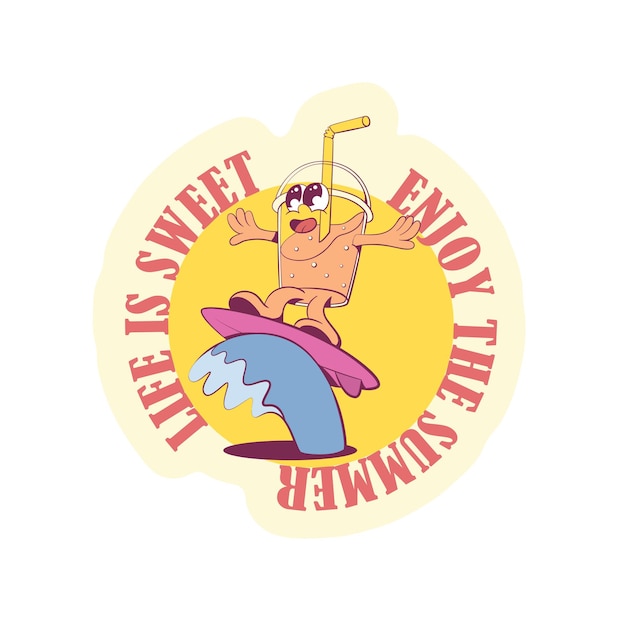 El personaje de la mascota del jugo retro groovy
