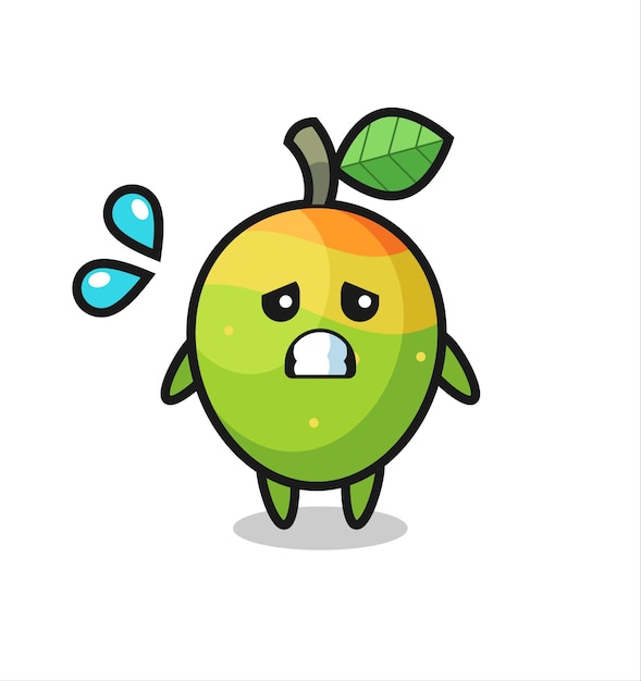 Personaje de mascota de mango con gesto de miedo, diseño de estilo lindo para camiseta, pegatina, elemento de logotipo