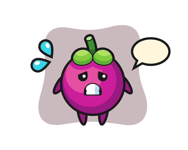 Personaje de mascota de mangostán con gesto de miedo, diseño de estilo lindo para camiseta, pegatina, elemento de logotipo