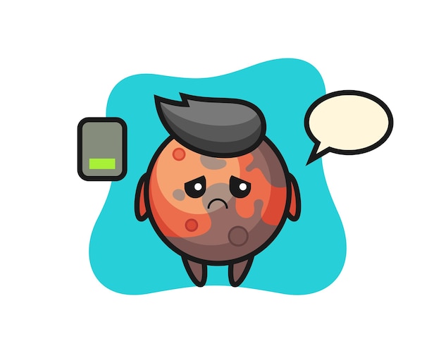 Personaje de la mascota de Marte haciendo un gesto cansado, diseño de estilo lindo para camiseta, pegatina, elemento de logotipo