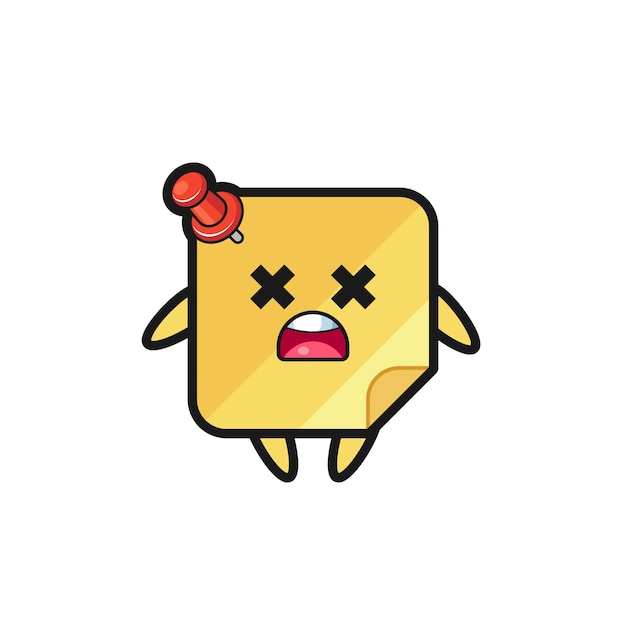 El personaje de mascota de notas adhesivas muertas, diseño de estilo lindo para camiseta, pegatina, elemento de logotipo