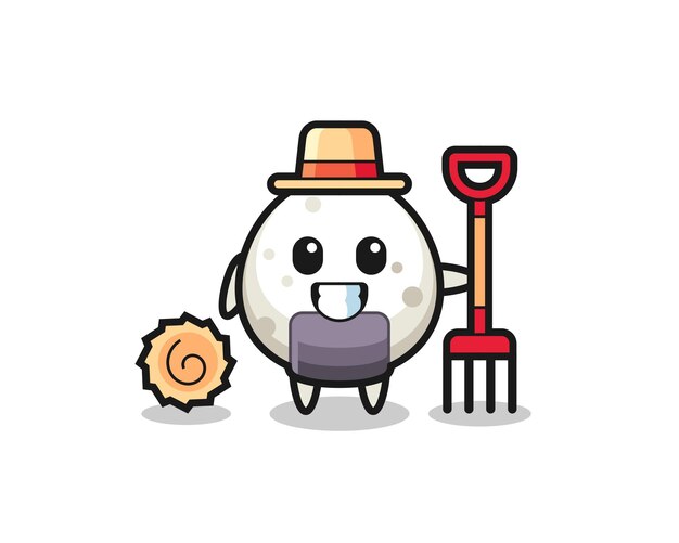 Personaje de mascota de onigiri como agricultor, diseño de estilo lindo para camiseta, pegatina, elemento de logotipo