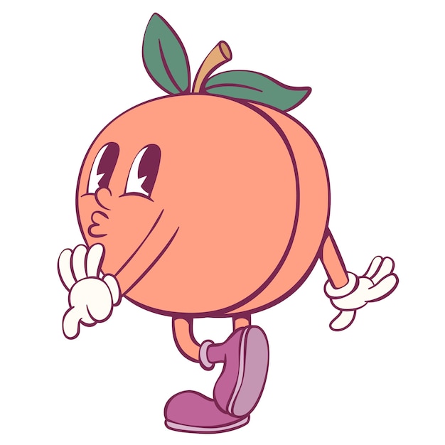 El personaje de la mascota Peach retro groovy