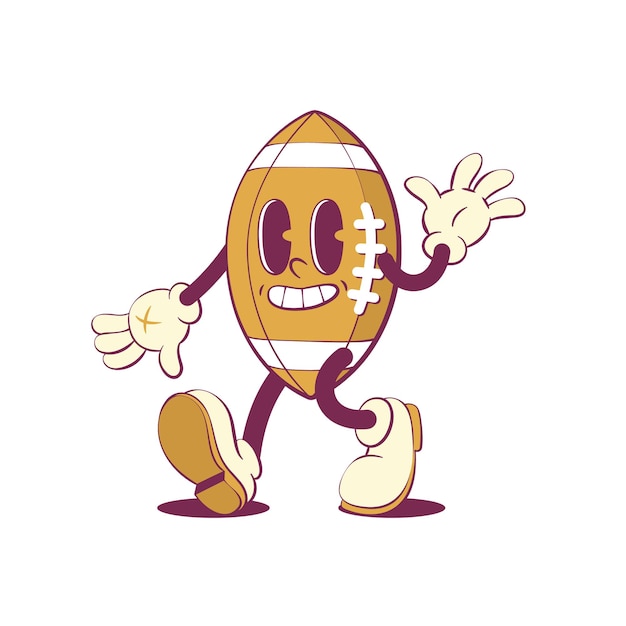 El personaje de la mascota de la pelota de fútbol retro groovy