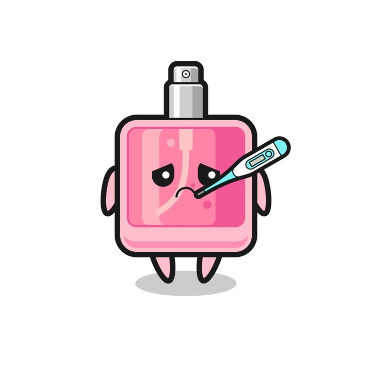 Vector personaje de mascota de perfume con condición de fiebre diseño de estilo lindo para elemento de logotipo de etiqueta de camiseta