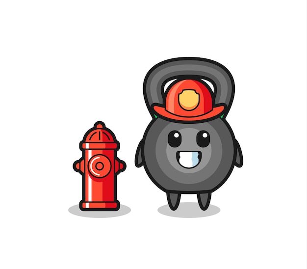 Vector personaje de mascota de pesas rusas como bombero