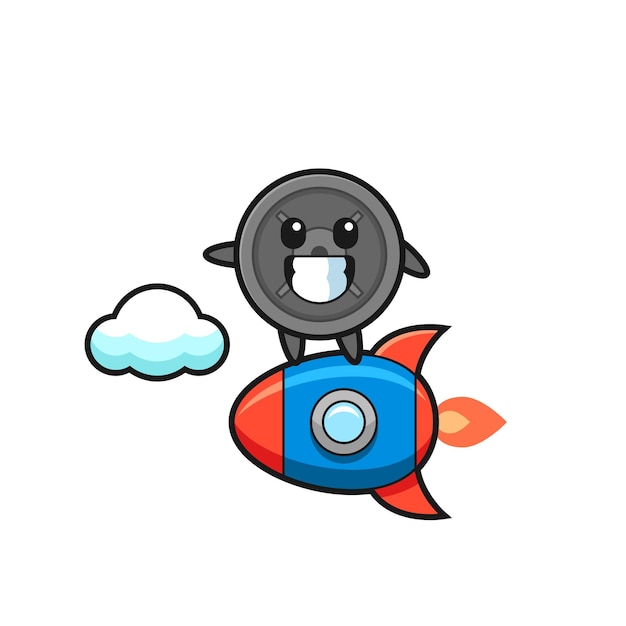 Personaje de mascota de placa de barra montando un cohete