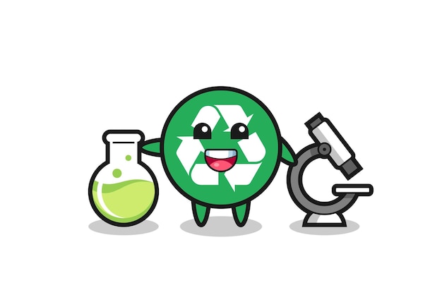 Personaje mascota del reciclaje como científico.