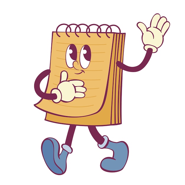 El personaje de la mascota retro groovy del portátil