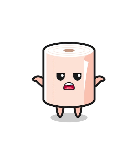 Personaje de mascota de rollo de tejido diciendo que no sé