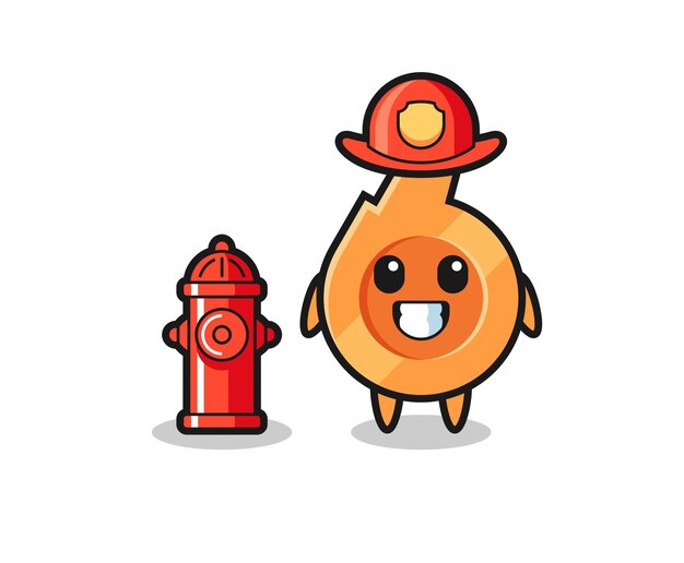 Personaje de mascota de silbato como bombero, diseño lindo