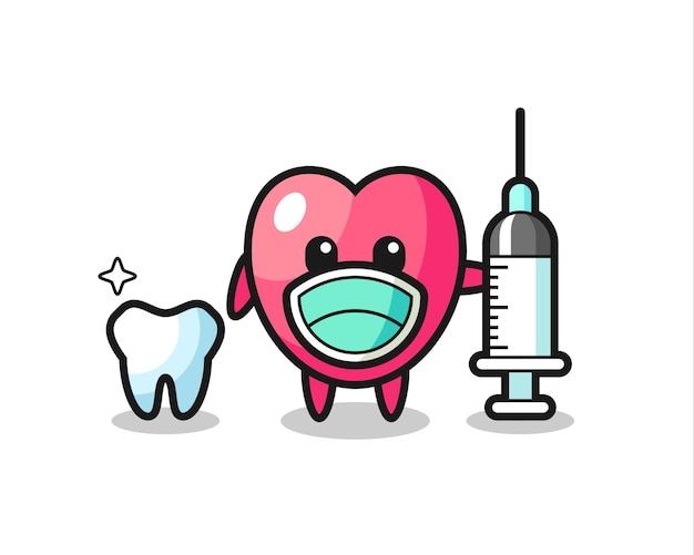 Personaje de mascota del símbolo del corazón como dentista, diseño de estilo lindo para camiseta, pegatina, elemento de logotipo