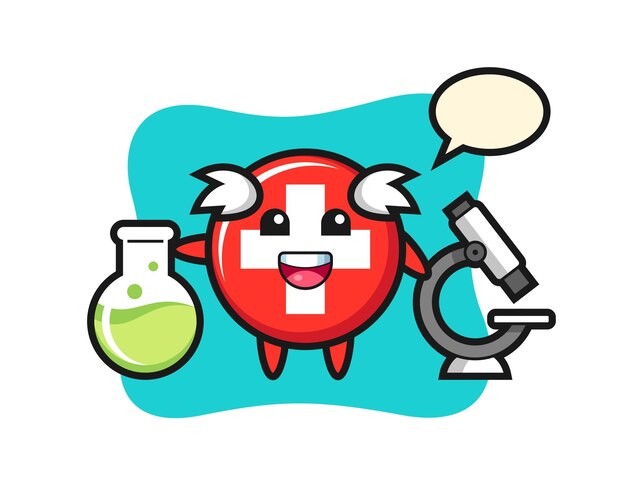 Personaje mascota de suiza como científico.