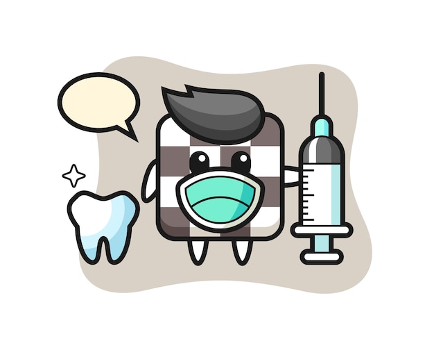 Personaje de mascota del tablero de ajedrez como diseño de estilo lindo de dentista para elemento de logotipo de etiqueta de camiseta