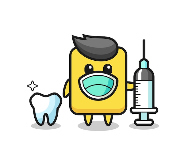 Personaje de mascota de tarjeta amarilla como dentista, diseño de estilo lindo para camiseta, pegatina, elemento de logotipo