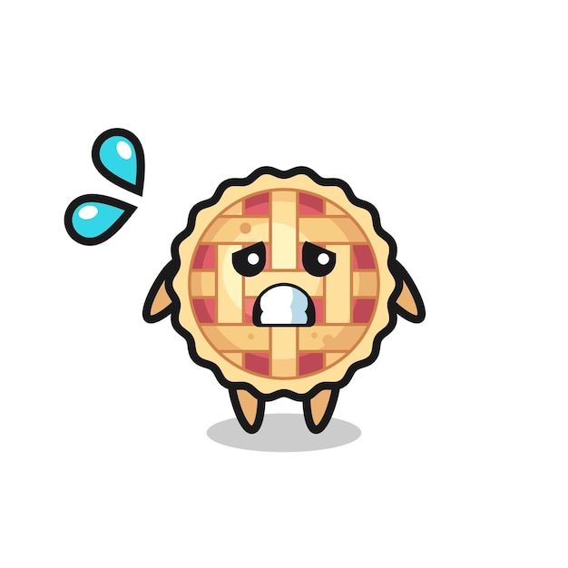 Personaje de mascota de tarta de manzana con gesto de miedo, diseño de estilo lindo para camiseta, pegatina, elemento de logotipo