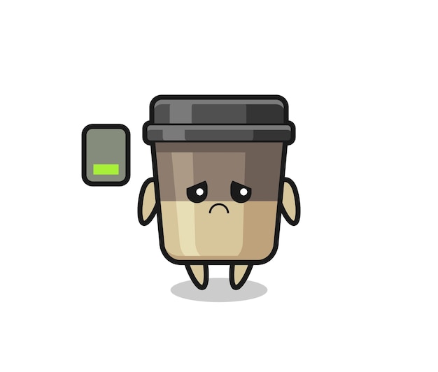 Personaje de mascota de taza de café haciendo un gesto cansado, diseño de estilo lindo para camiseta, pegatina, elemento de logotipo