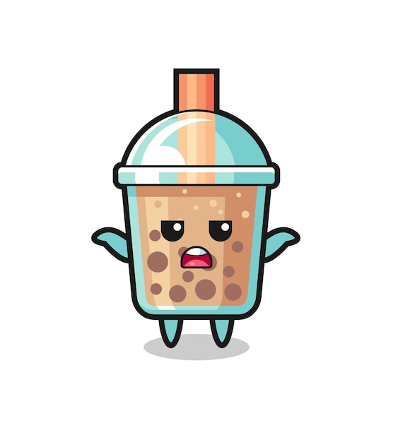 Personaje de mascota de té de burbujas diciendo no sé, diseño de estilo lindo para camiseta, pegatina, elemento de logotipo