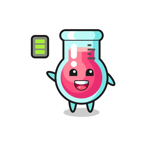 Personaje de mascota de vaso de laboratorio con gesto enérgico, diseño de estilo lindo para camiseta, pegatina, elemento de logotipo