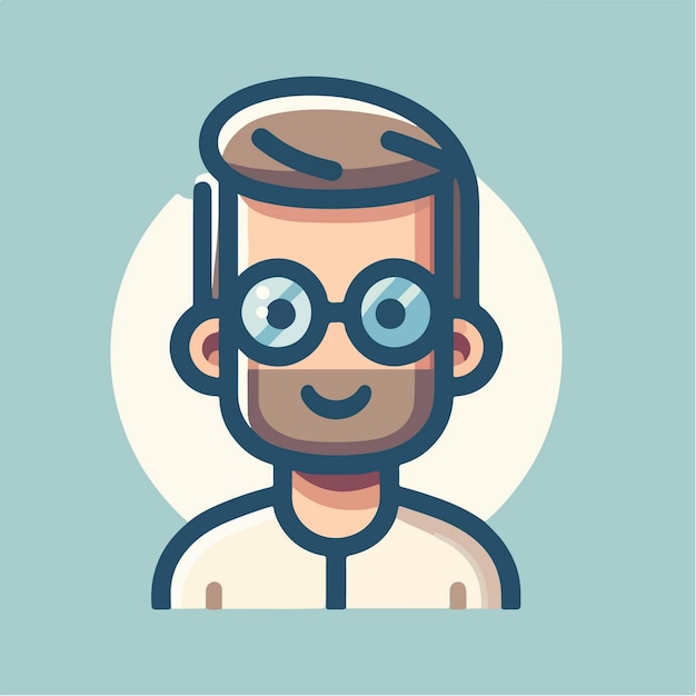 personaje masculino con cabello marrón y gafas redondas con una camisa clara con un cuello oscuro