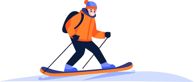 Personaje masculino dibujado a mano jugando a patinar sobre hielo en invierno en estilo plano aislado en el fondo