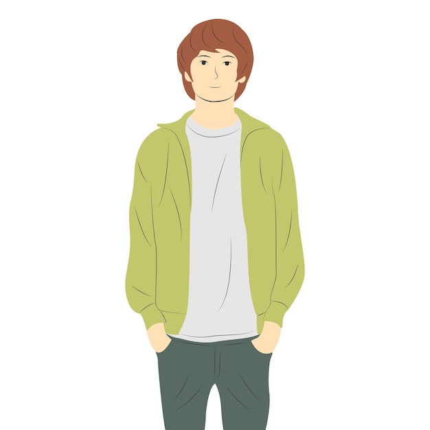 Personaje masculino de dibujos animados con ilustración de vector mínimo de chaqueta verde