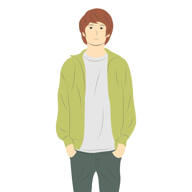 Vector personaje masculino de dibujos animados con ilustración de vector mínimo de chaqueta verde