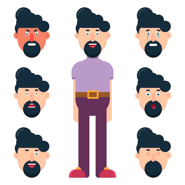 Personaje masculino con diferentes emociones faciales.