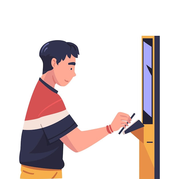 Personaje masculino que utiliza el pago sin contacto con el teléfono inteligente para la prevención del coronavirus Ilustración vectorial