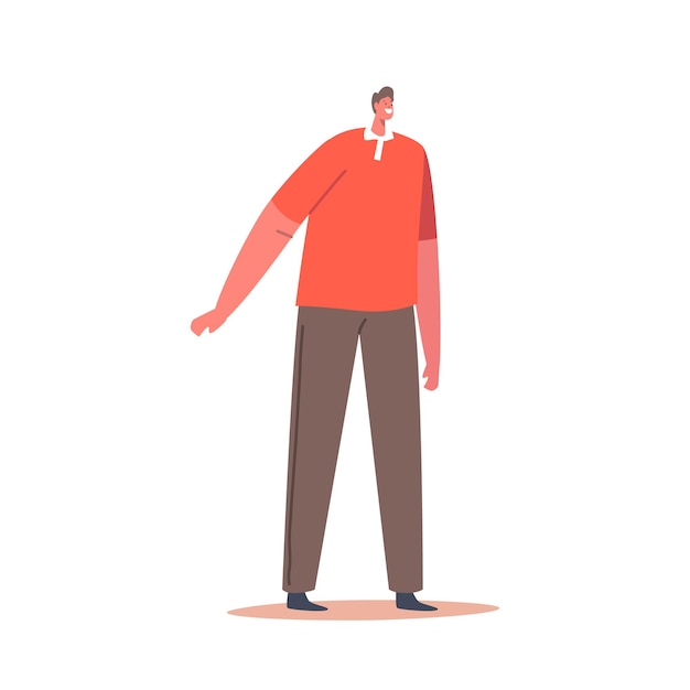 Vector personaje masculino solo usa camiseta roja y pantalón marrón aislado sobre fondo blanco. hombre maduro de moda positivo, persona atractiva milenaria en ropa moderna. ilustración de vector de gente de dibujos animados