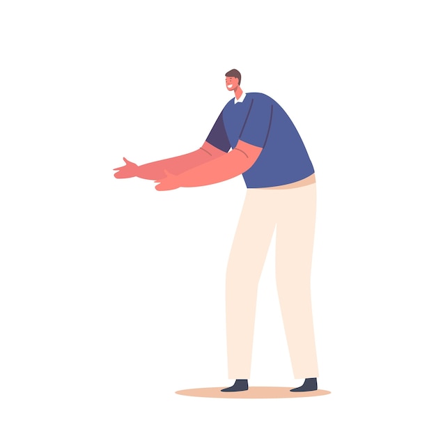 Personaje masculino soltero Use camiseta azul y pantalones beige aislado sobre fondo blanco Hombre de moda positivo maduro
