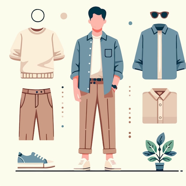 Personaje masculino vectorial con estilo de ropa casual