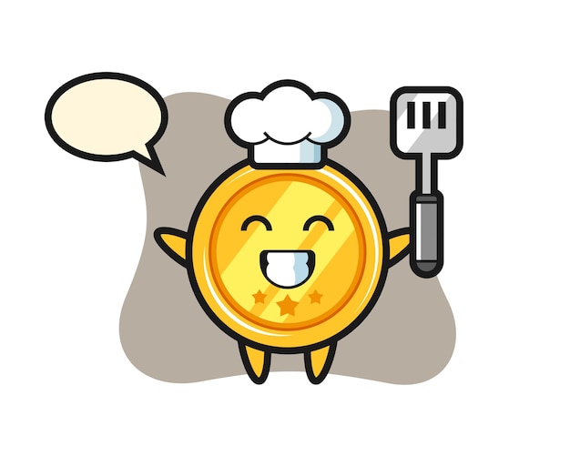 Vector personaje de medalla como chef está cocinando