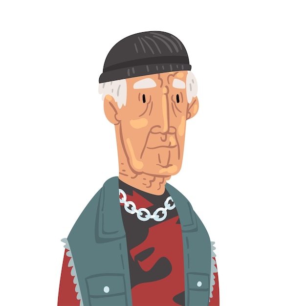 Vector personaje de moda de cabello gris, hombre mayor, hombre viejo, vestido con ropa de moda, ilustración vectorial