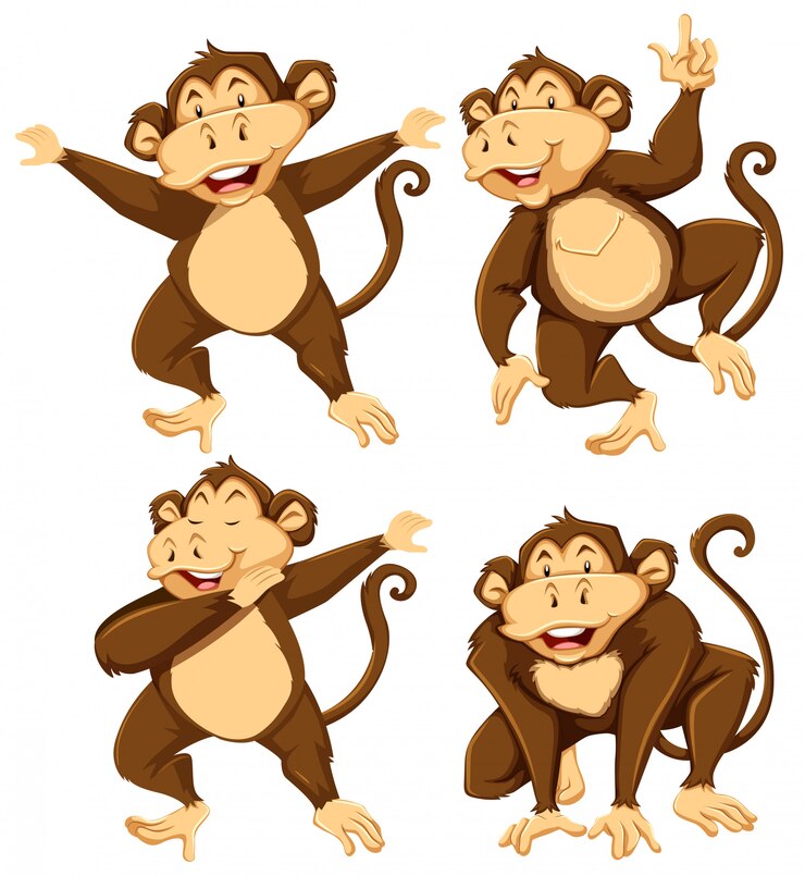 Vector personaje mono con diferente pose.
