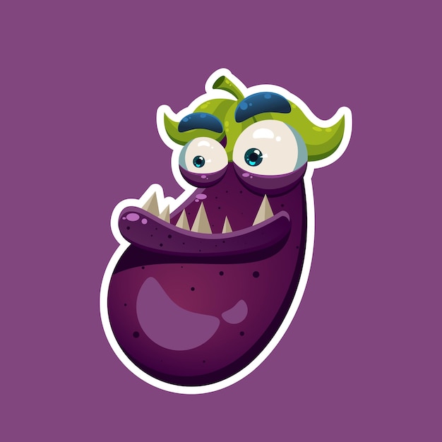 Personaje de monstruo de berenjena púrpura de dibujos animados