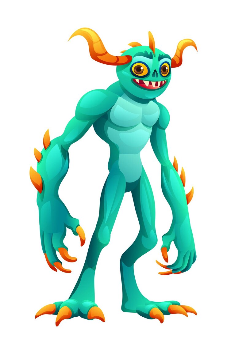 Vector personaje de monstruo con cuernos ilustración de dibujos animados vectorial