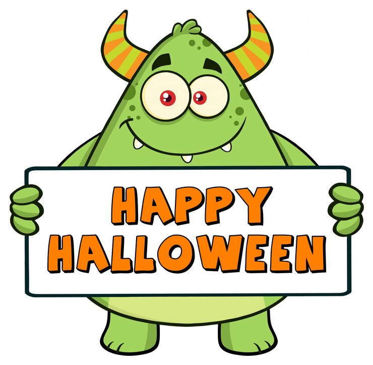 Vector personaje de monstruo verde con cartel