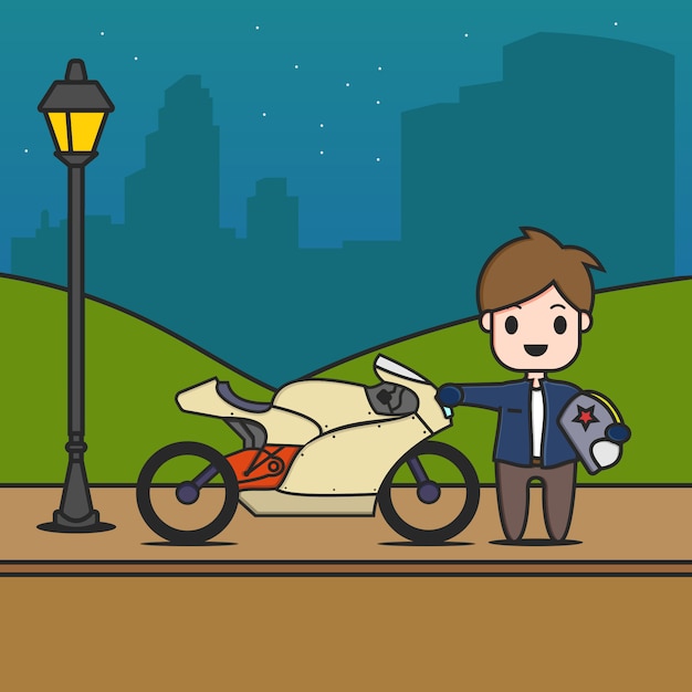 Vector personaje de motociclista nocturno