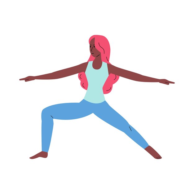 Personaje de mujer de dibujos animados delgado en plano de asana de yoga aislado
