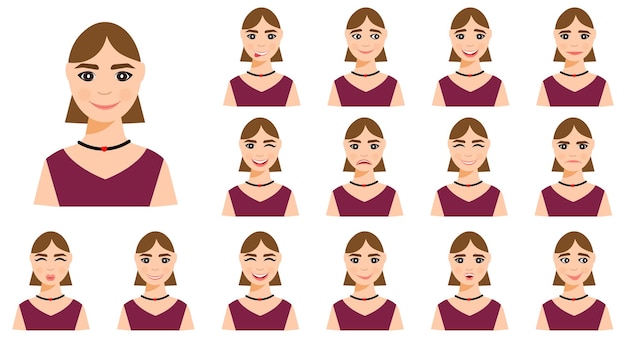 El personaje de la mujer de dibujos animados se enfrenta a la colección con una emoción diferente
