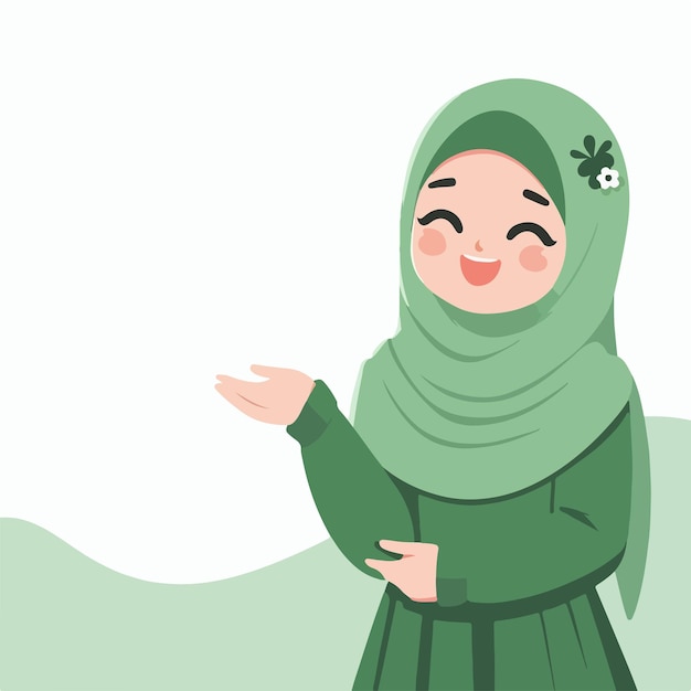 El personaje de la mujer musulmana es alegre con un estilo de diseño plano simple