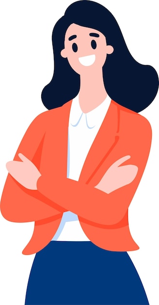 El personaje de mujer de negocios feliz dibujado a mano muestra confianza en estilo plano aislado en el fondo