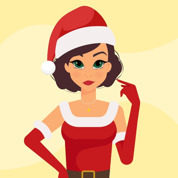 Vector personaje de mujer de santa claus casarse con niña de dibujos animados de navidad y feliz año nuevo