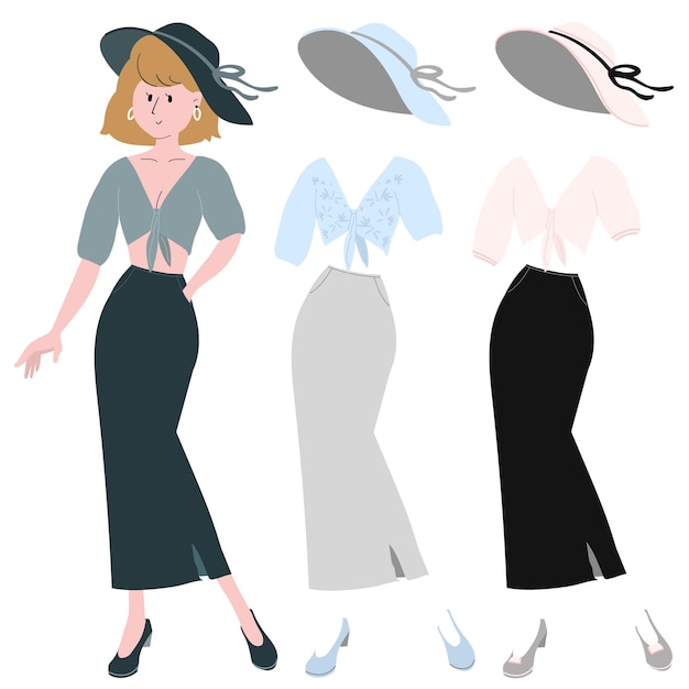 Personaje de mujer en vestido Ilustración vectorial