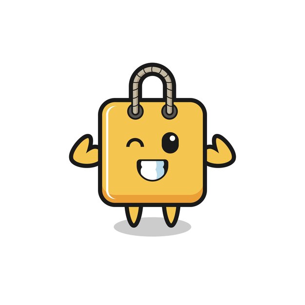 El personaje musculoso de la bolsa de compras está posando mostrando sus músculos, diseño de estilo lindo para camiseta, pegatina, elemento de logotipo