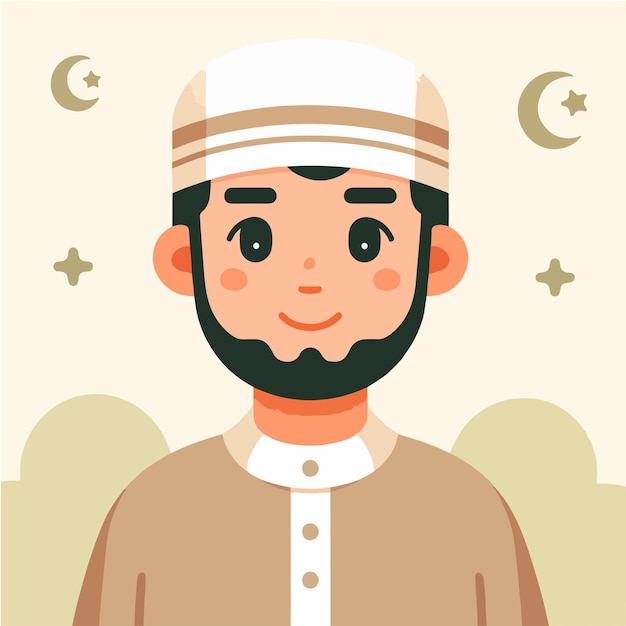 Personaje musulmán masculino vectorial con un estilo de diseño plano que es simple y minimalista