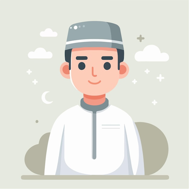 Personaje musulmán masculino vectorial con un estilo de diseño plano que es simple y minimalista
