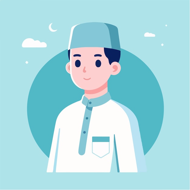 Personaje musulmán masculino vectorial con un estilo de diseño plano que es simple y minimalista