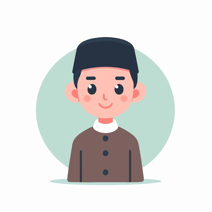 Vector personaje musulmán masculino vectorial con un estilo de diseño plano que es simple y minimalista